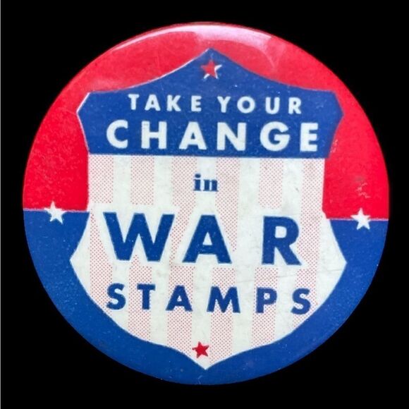 Vintage War Stamps Pin Badge - Picture 1 of 4